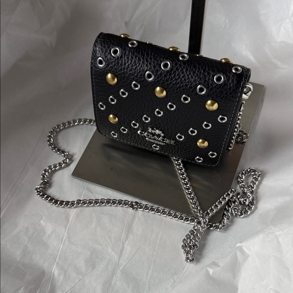 Coach Handbags - Coach Black Crossbody Cardholder with Gold and Silver Accents